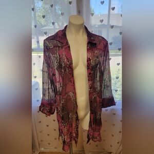 #17 Chico's Pink Patterned Blouse (comes with matching sash) Size 3 (16)
